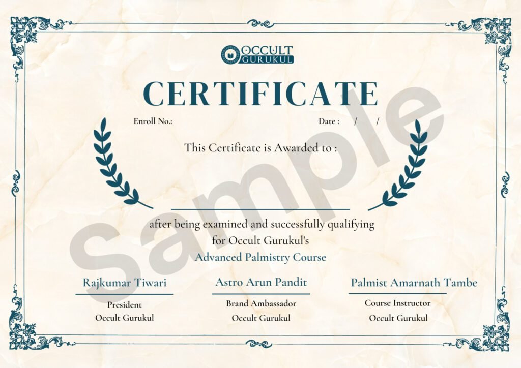 Get Course Completion Certificate - Occult Gurukul's advanced palmistry Course