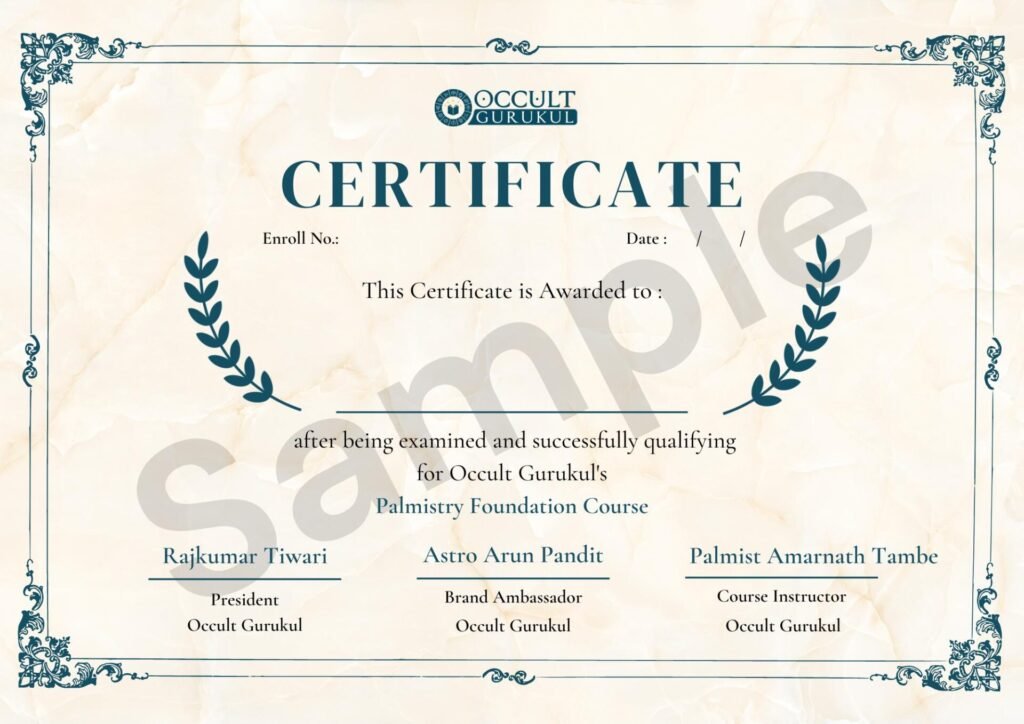 Get Course Completion Certificate - Occult Gurukul's Basic palmistry Course